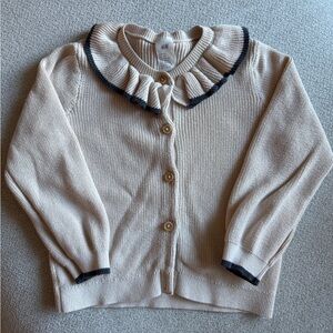 H&M Beige Cardigan with Ruffled Collar